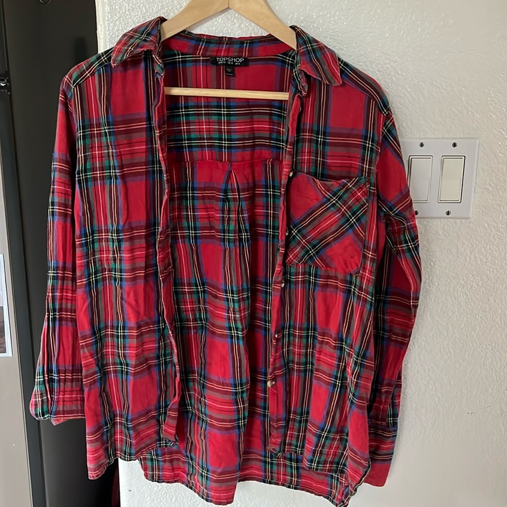 Topshop Plaid Button Down Up Shirt